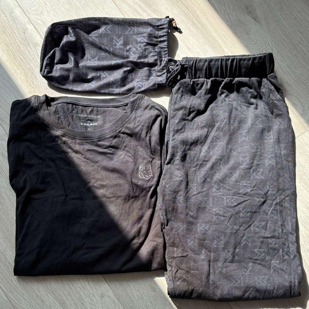 MAISON KITSUNE X Eva Air Black Logo-Print Loungewear Set